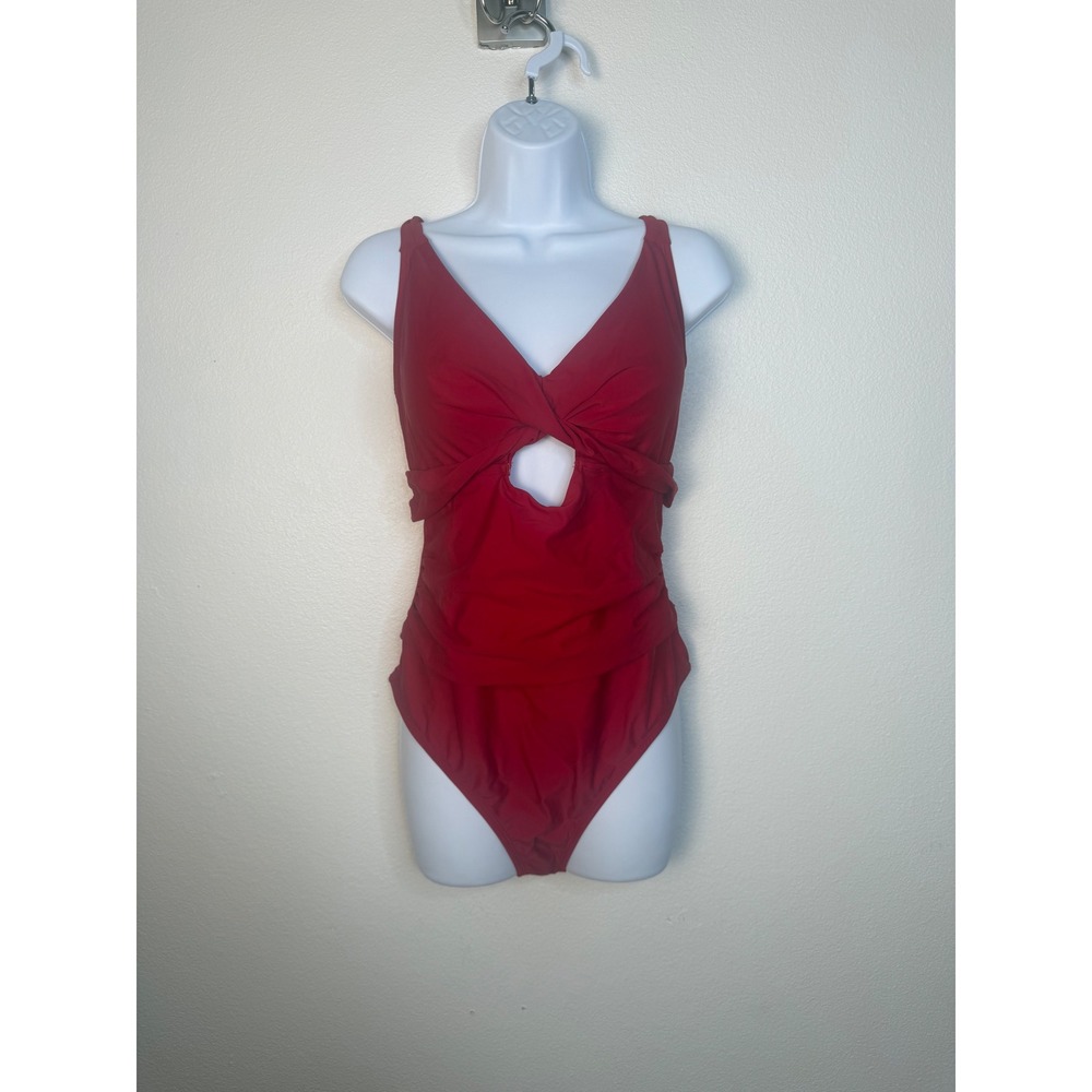 Cupshe Red Twist Front Keyhole Ruched One Piece Swimsuit 1X DGA12E5A017EE‎